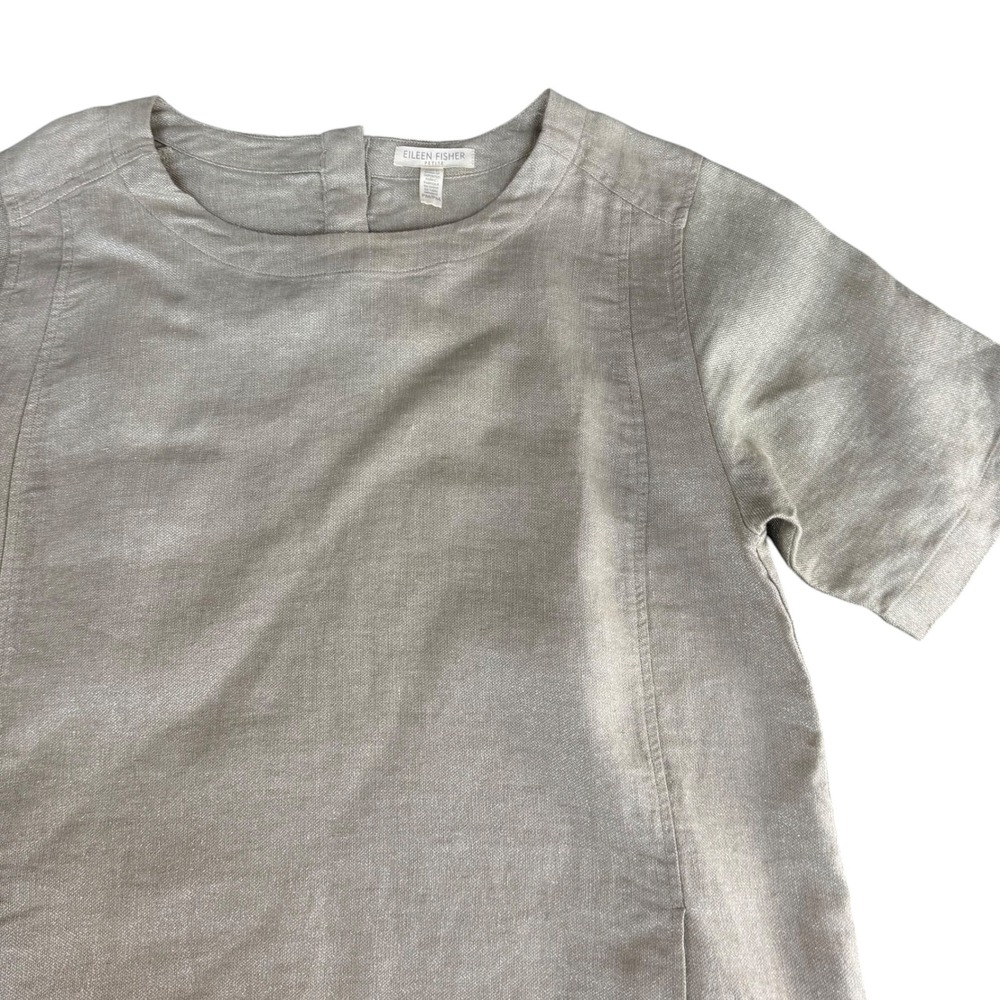 Eileen Fisher‎ Petite Silver Metallic Organic Linen Shift Dress PM PM/PM S18TGW - Picture 2 of 8